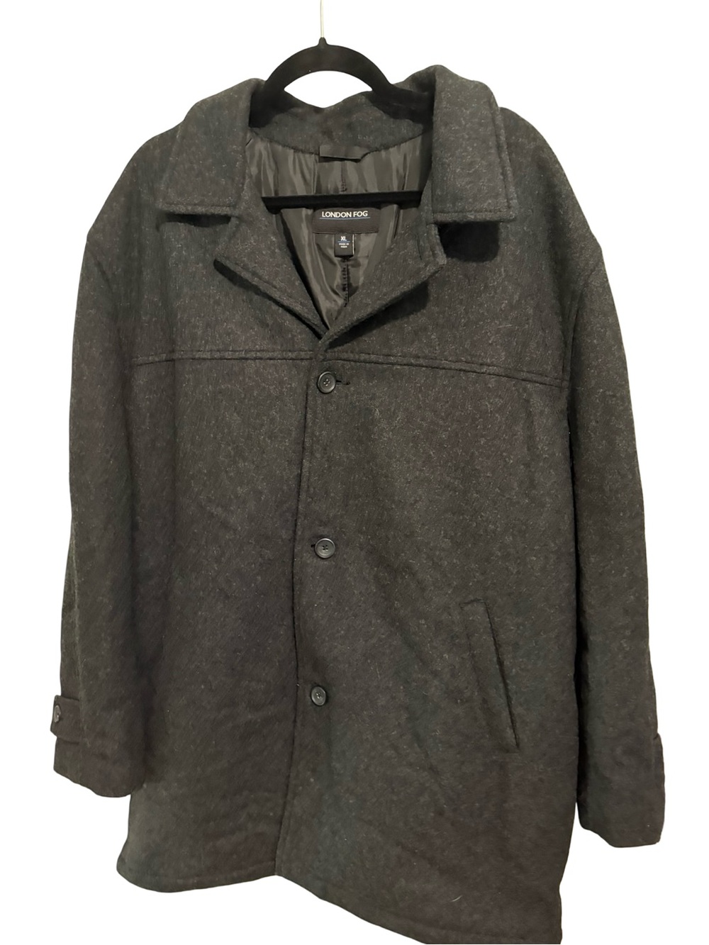 London Fog Men's Dark Gray Wool Blend Pea Coat Car Coat Jacket XL